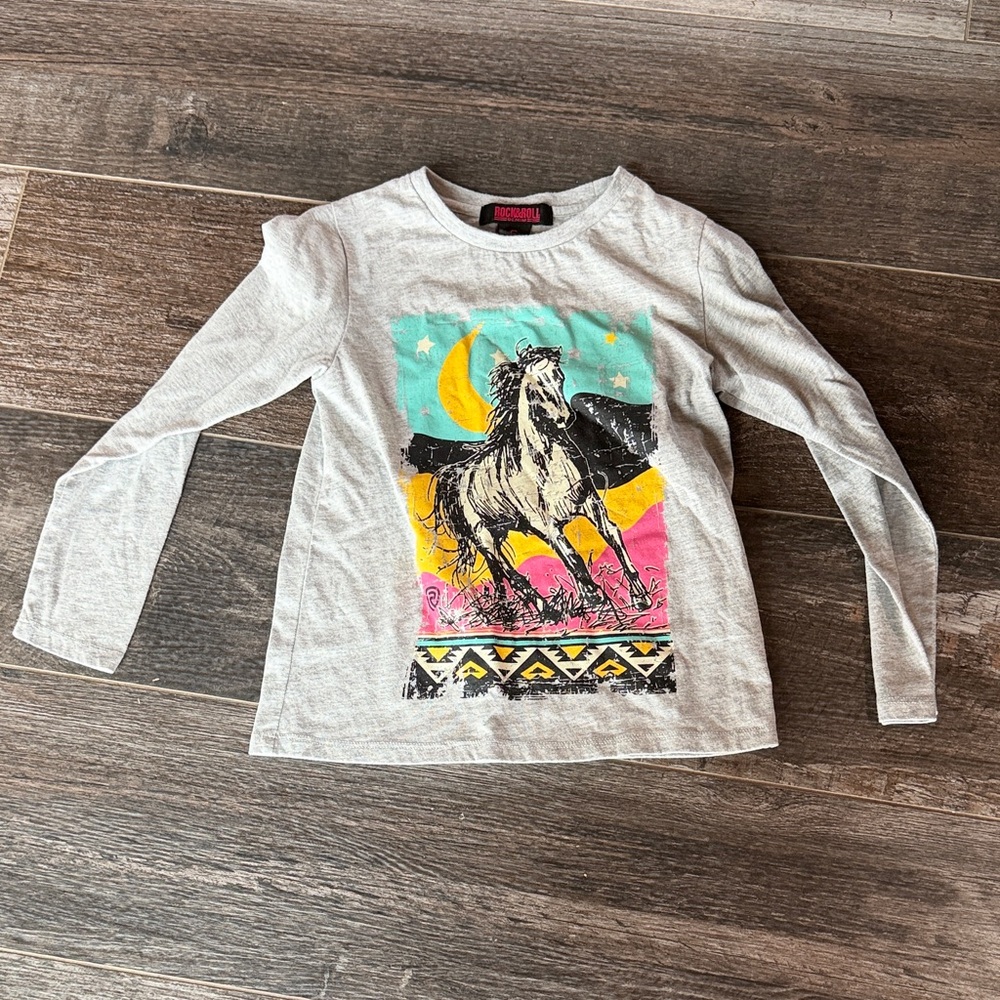 Abrand Kids Gray Horse Graphic Long Sleeve Tee